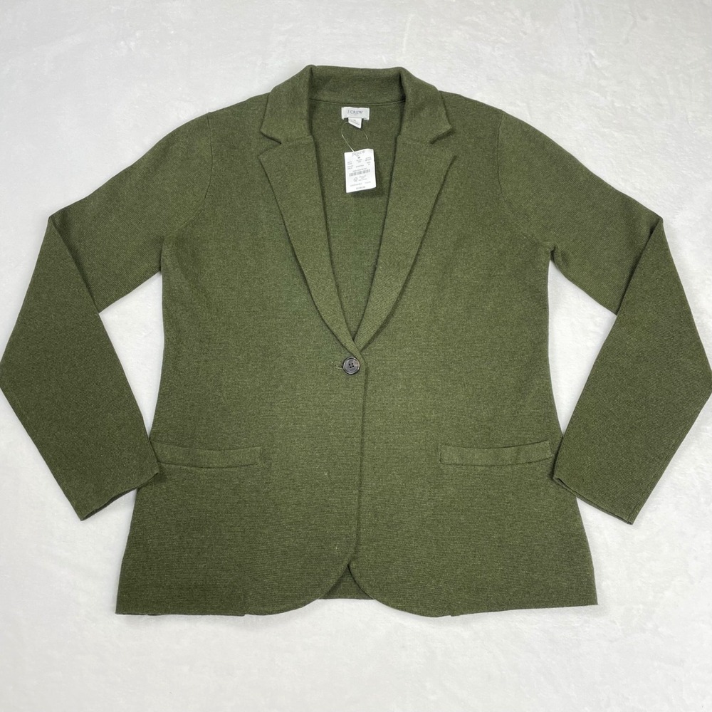 J.Crew Sweater Blazer Cotton Women S Green NWT BF227 Notched Lapel Single Button